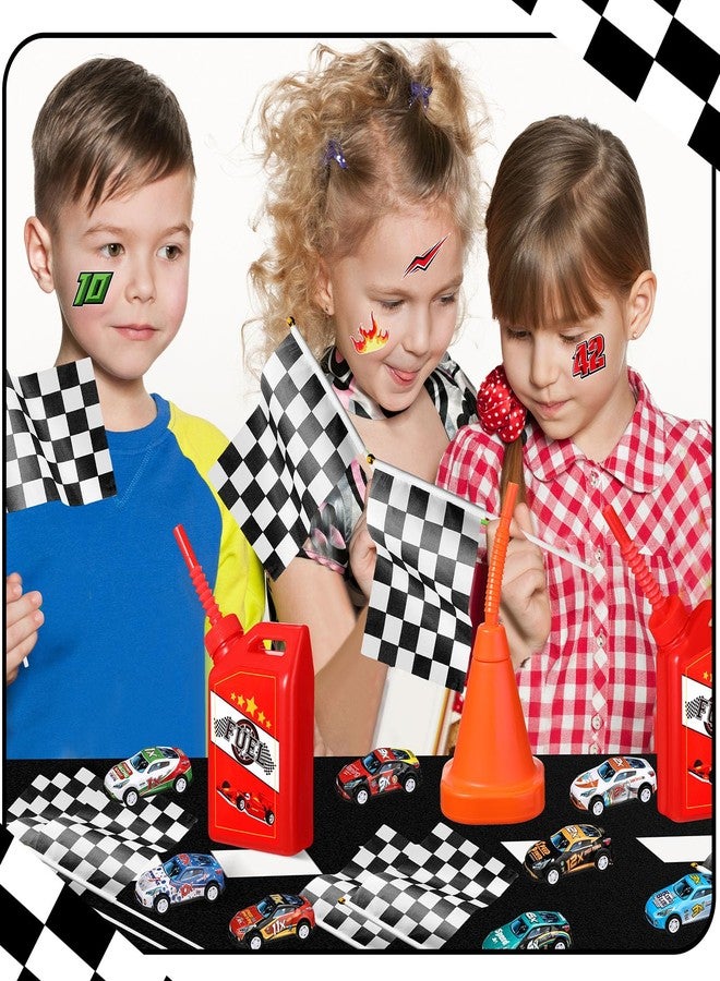 Mifoci 78 Pcs Racing Birthday Party Supplies Include 6 Fuel Cup 6 Cone Cup 12 Wheel Bag 12 Race Toys 12 Racing keychain 16 Stickers 12 Checkered Flag 2 Floor Banner for Construction - Image 5